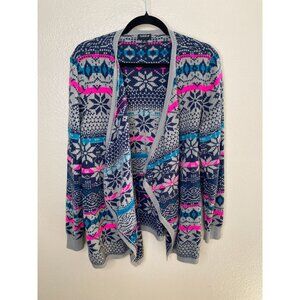 Torrid Womens Open Front Cardigan Size 1 Snowflake Print Warm Casual Sweater